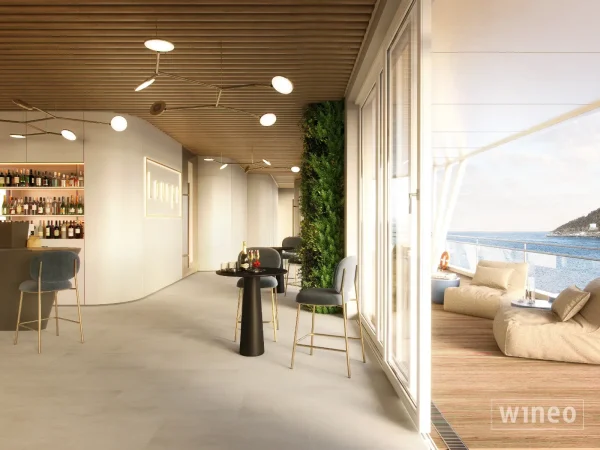 Wineo Purline 1500 Portland Concrete Light í opnu rými með bar
